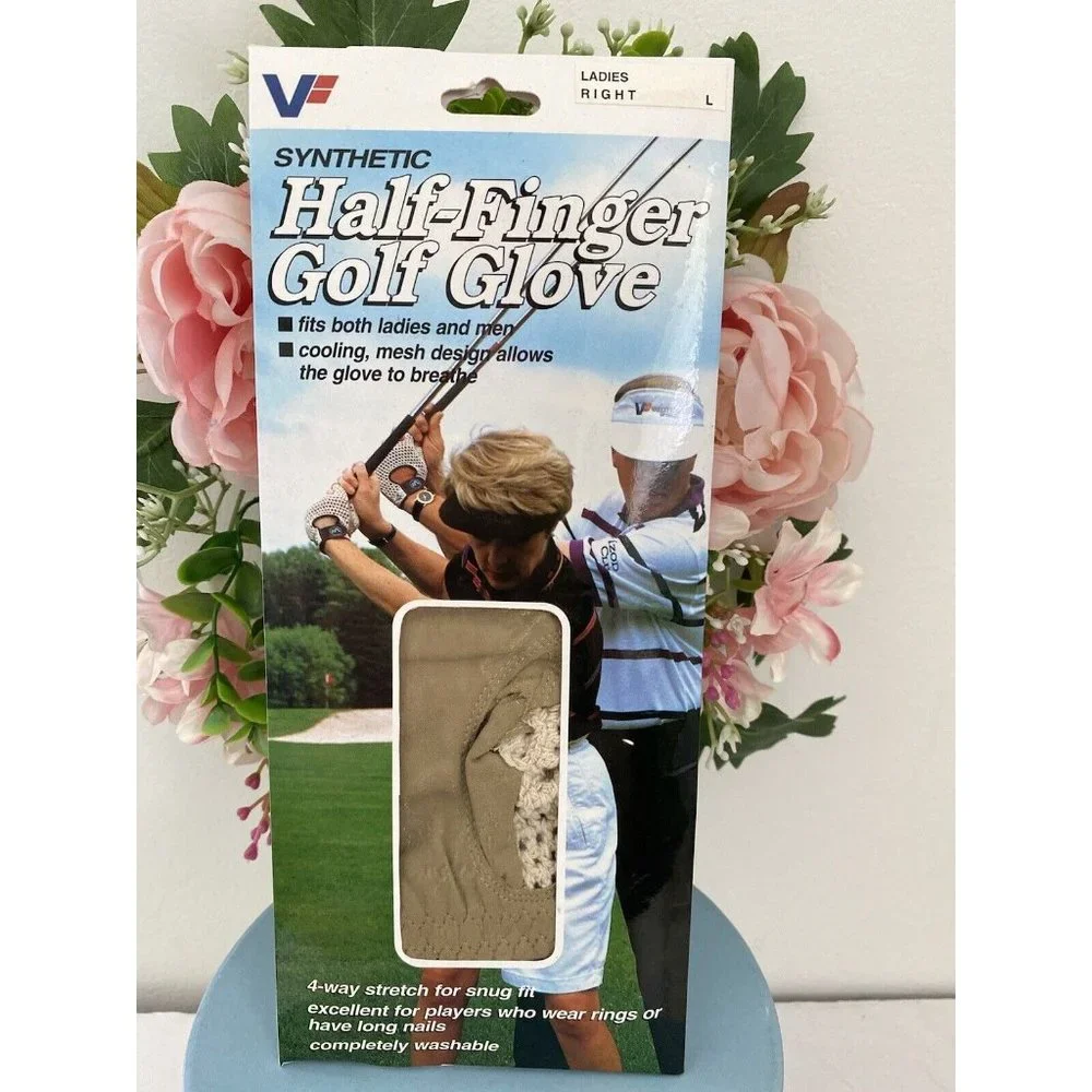 Valley Forge Synthetic Half-finger Golf Glove Ladies Right‎ Large Cream Color